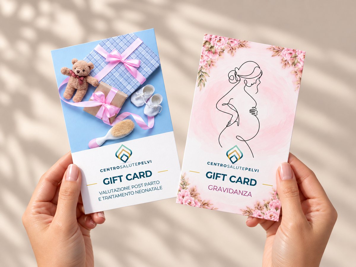 Due gift card del Centro Salute Pelvi, «Gravidanza» e «Valutazione post parto e trattamento neonatale»